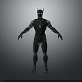 Black Armored Humanoid Character 3D Render With Horned Head And Mechanical Armor