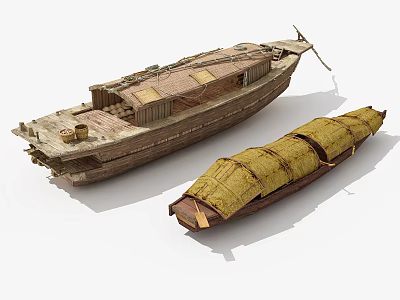 Two Traditional Wooden Boats With Deck Structure And Yellow Hull Design 3d model