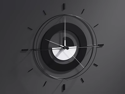 Minimalist Wall Mounted Clock With Black White Circular Design And Metal Frame 3d model