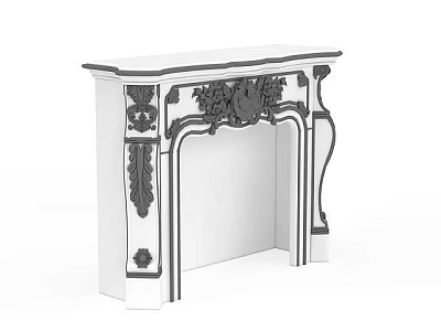 White Fireplace Mantel With Black Decorative Carvings And Classic Ornate Patterns 3d model