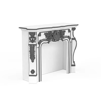 White Fireplace Mantel With Black Decorative Carvings And Classic Ornate Patterns 3d model