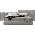 Modern Double Bed With Tufted Headboard Gray Bedding And Soft Pillows 3d model
