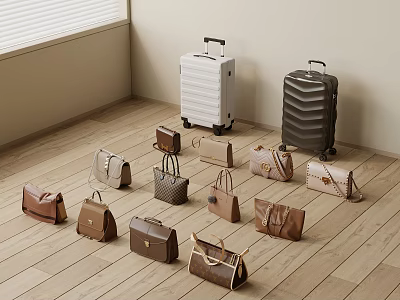 Stylish Luggage and Handbags Collection With Modern Suitcases and Leather Designs in Neutral Tones 3d model