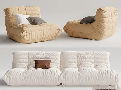 Cozy Beige And White Single Sofa With White Gray And Brown Cushions 3d model