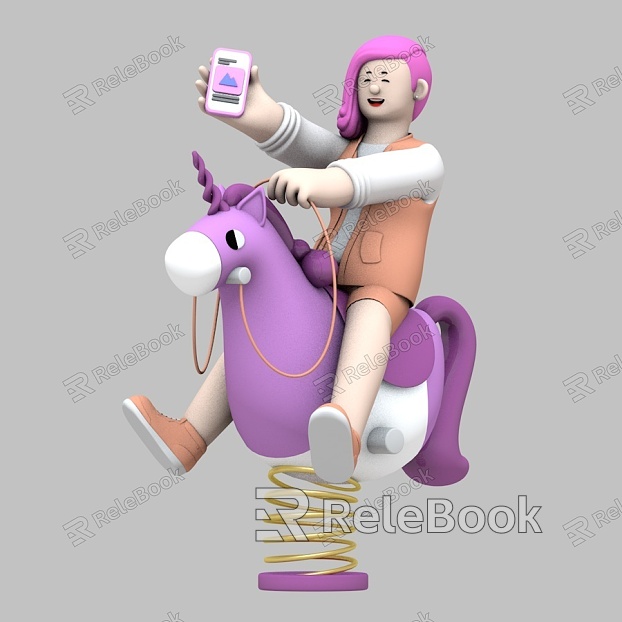 Riding a toy horse cartoon scene animation scene model