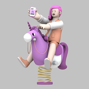 Riding a toy horse cartoon scene animation scene 3d model