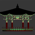 Traditional East Asian Pavilion Architecture With Black Roof Red Columns And Colorful Carvings