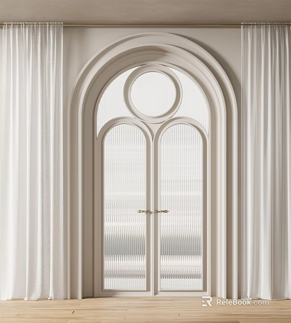 Elegant Arched Double Doors With Glass Panels In Modern Home Interior 3d model 