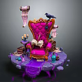 Ornate Enchanted Purple Armchair With Raven Open Book Scrolls And Floating Platform