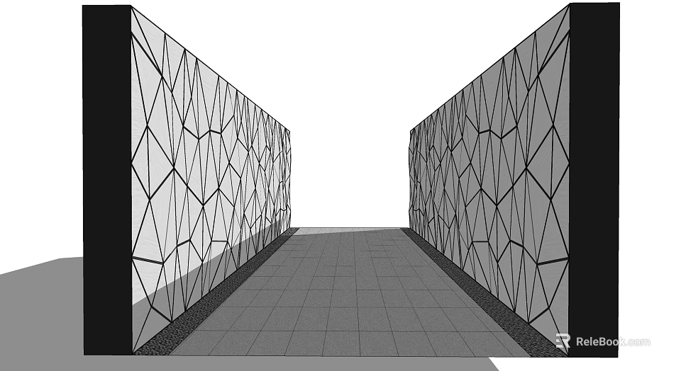 Geometric Patterned Feature Wall With Symmetrical Design And Tile Pathway 3d model 