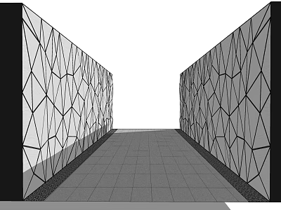 Geometric Patterned Feature Wall With Symmetrical Design And Tile Pathway 3d model