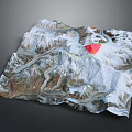 3D Garden Landscape Model With Mountains River And Red Marked Area 3d model
