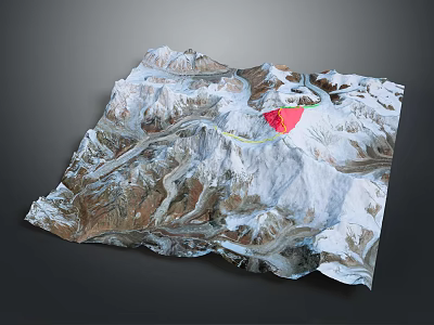 3D Garden Landscape Model With Mountains River And Red Marked Area 3d model