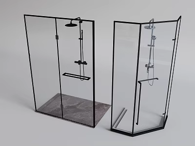 Modern Shower Head With Glass Enclosure And Black Frame In Two Shower Designs 3d model