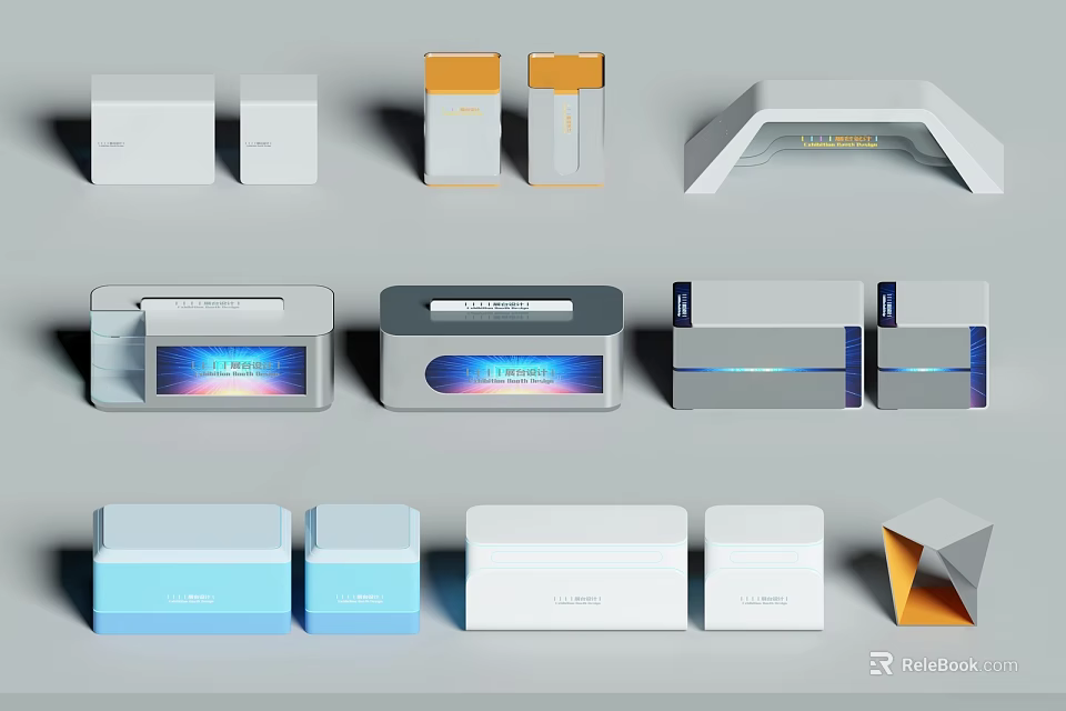 Modern Display Shelves With Various Stylish Designs And Colorful Geometric Product Holders 3d model 