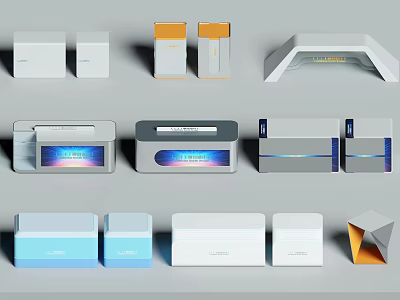 Modern Display Shelves With Various Stylish Designs And Colorful Geometric Product Holders 3d model