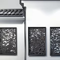Chinese Style Garden Ornaments With Carved Screens White Wall Stone Decor And Roof Eaves