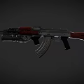 AK Assault Rifle with Wooden Stock Handguard Black Metal Body and Magazine