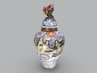 Colorful Traditional Ceramic Vase with Landscape Animal Patterns and Decorative Lid 3d model