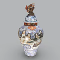 Colorful Traditional Ceramic Vase with Landscape Animal Patterns and Decorative Lid