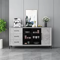 Modern Sideboard With Drawers Glass Doors Coffee Machine Flower Vase And Decorative Painting