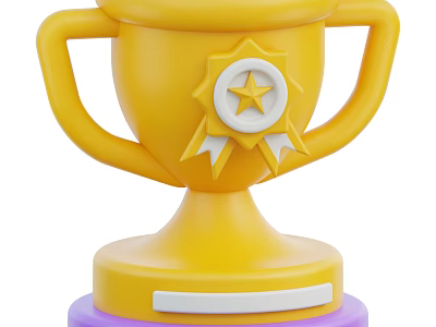 Yellow Trophy With Two Handles Star Medal Purple Base And White Label 3d model