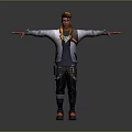 3D Character Model With Orange Hair Stylish Jacket Black Pants And Open Arms