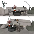 Elegant Modern Sofa And Coffee Table Set With Light Gray Upholstery And Decorative Pillows