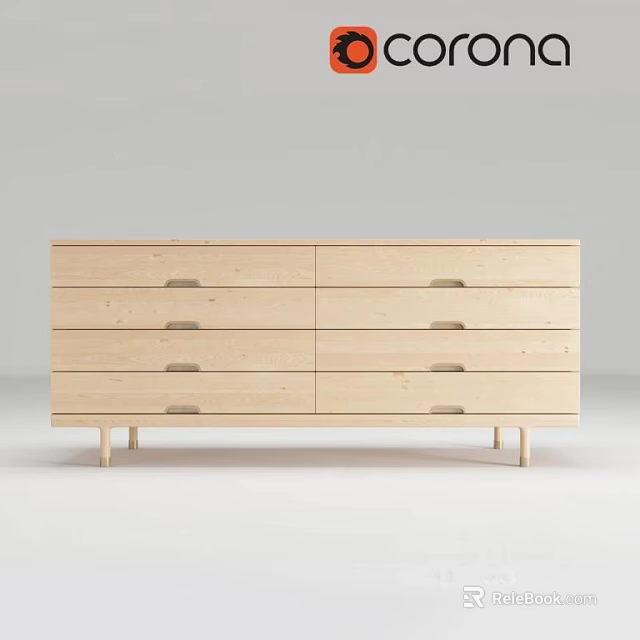Minimalist Light Wooden Console Cabinet Sideboard With Multiple Storage Drawers And Slim Legs 3d model 