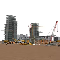Active Construction Site Featuring Tall Buildings Cranes Heavy Equipment And Blue Sky