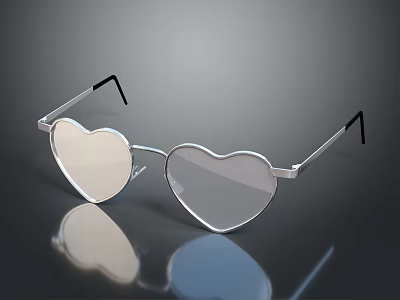 Stylish Heart Shaped Sunglasses With Silver Frame And Clear Lenses 3d model