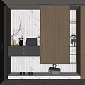 Modern Wooden Shoe Cabinet Featuring Marble Wall Decorative Items And Shoes