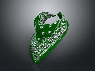 Stylish Green Bandana With White Floral Prints Made Of Cotton For Everyday Wear 3d model