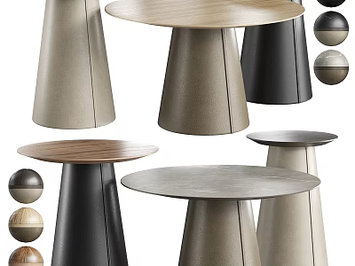 Stylish Modern Round Dining Tables With Various Colored Bases And Wooden Marble Concrete Tabletops 3d model