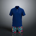 Blue Short Sleeve Polo Shirt With Floral Print Casual Shorts Outfit