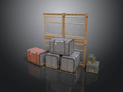 Industrial Storage Scene Components With Metal Frame Stacked Crates And Colored Boxes 3d model