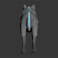 3D Mythical Wolf Character With Blue Glowing Lines Standing On Shiny Reflective Surface 3d model