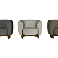 Modern Brown Fabric Single Sofa With Curved Armrests And Wooden Base
