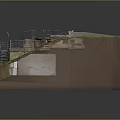 Cartoon Fortress Scene with Circular Platform Green Grass Steps and Railing Details