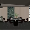 Elegant Modern Restaurant Interior With Round Dining Table And Leather Chairs