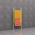 Modern Display Shelf With Yellow Shelves Red Panel And Gray Background Wall