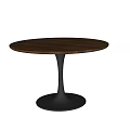 Round Walnut Wooden Dining Table With Black Metal Base Modern Design 3d model