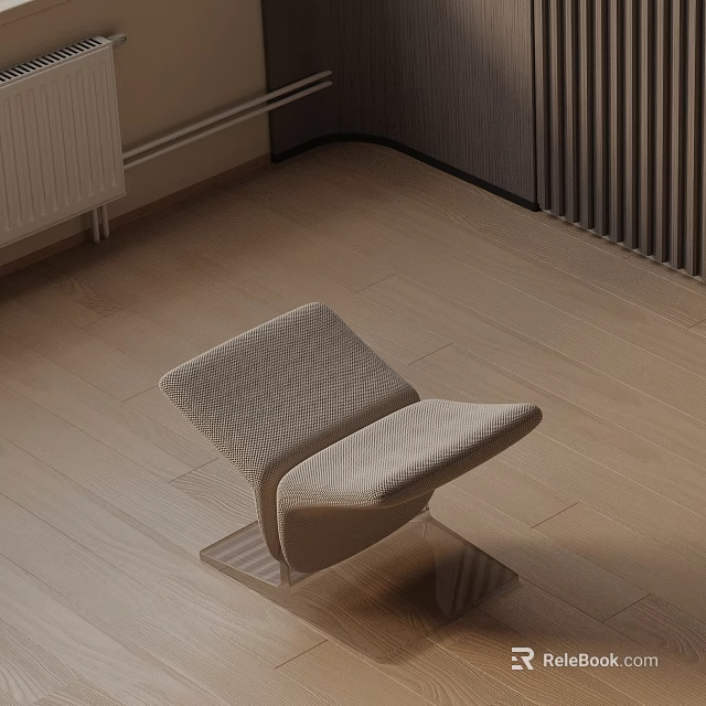 Minimalist Leisure Chair With Knitted Texture Transparent Base And Wooden Floor Setting 3d model 