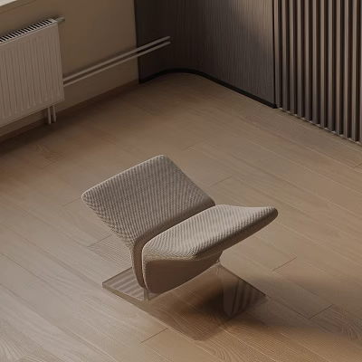 Minimalist Leisure Chair With Knitted Texture Transparent Base And Wooden Floor Setting 3d model