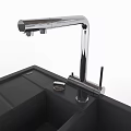 Black Double Bowl Kitchen Sink with Modern Faucet and Drain Design for Home