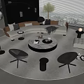 Modern Curved Sofa Round Coffee Table Set With Gray Chairs Floor Lamp Window Plant