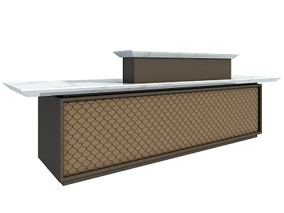 Modern Reception Desk With White Countertop And Brown Fish Scale Pattern Panel 3d model