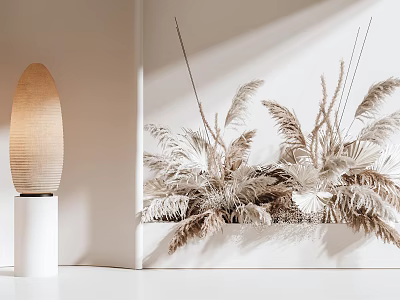 Minimalist Modern White Room With Rectangular Vase And Feathery Foliage In Soft Light 3d model