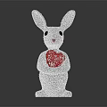 White Sparkling Rabbit Doll Holding Woven Red Heart on Dark Background