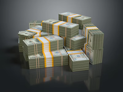 Decorative Ornament Set Featuring Stacked Dollar Bills Bundled With Yellow Tape 3d model